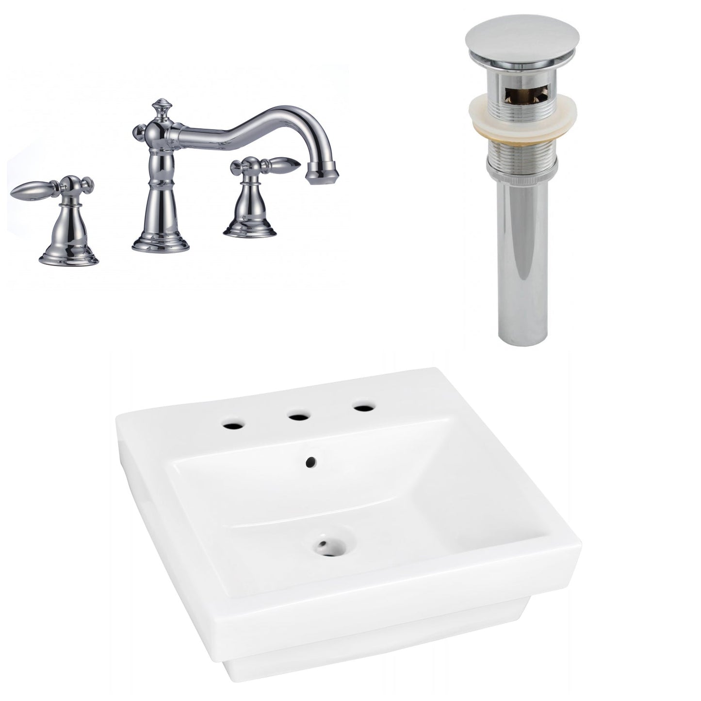 American Imaginations AI-26453 19" White Rectangular Above Counter Modern Bathroom Vessel Sink Set