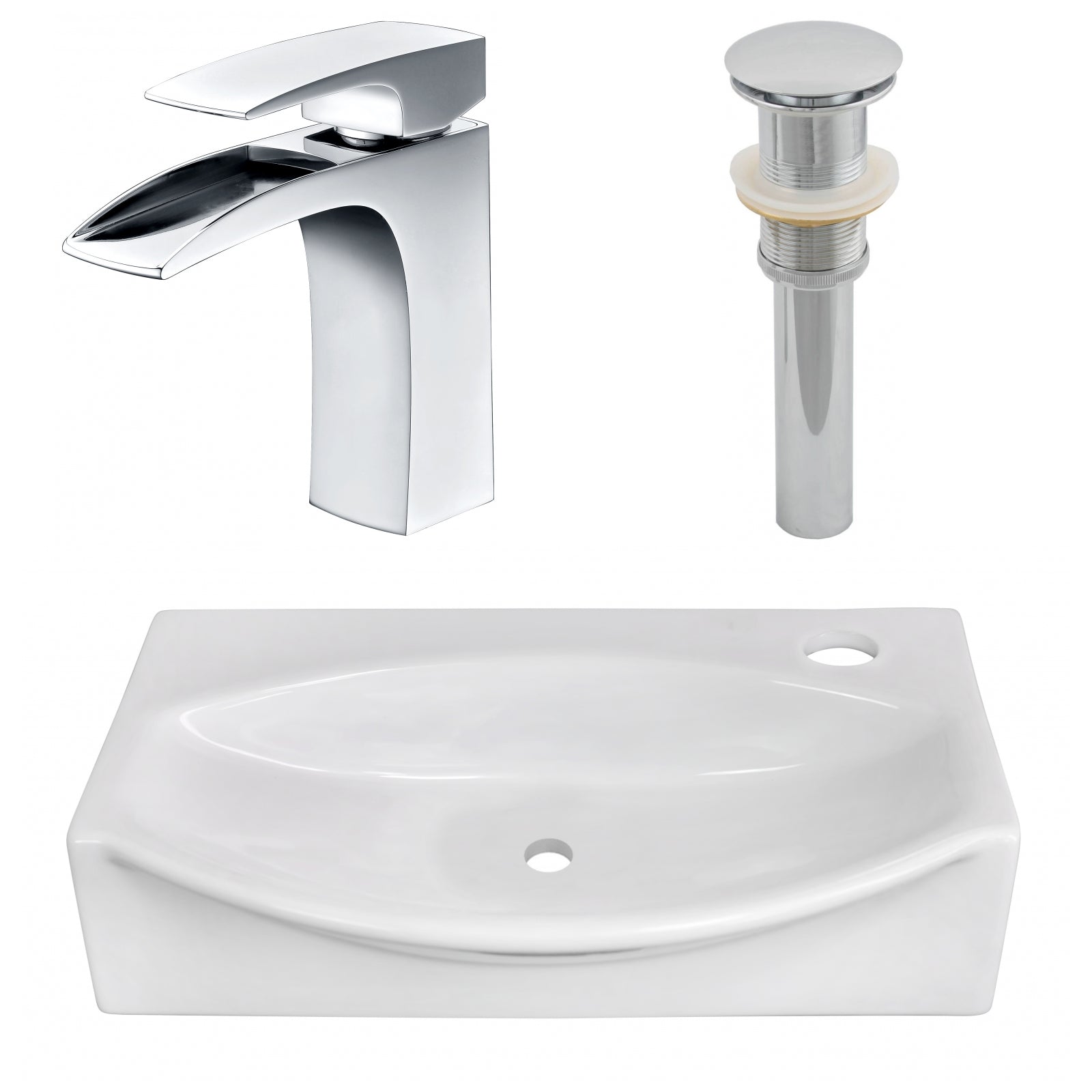 American Imaginations AI-26459 17" White Unique Above Counter Modern Bathroom Vessel Sink Set