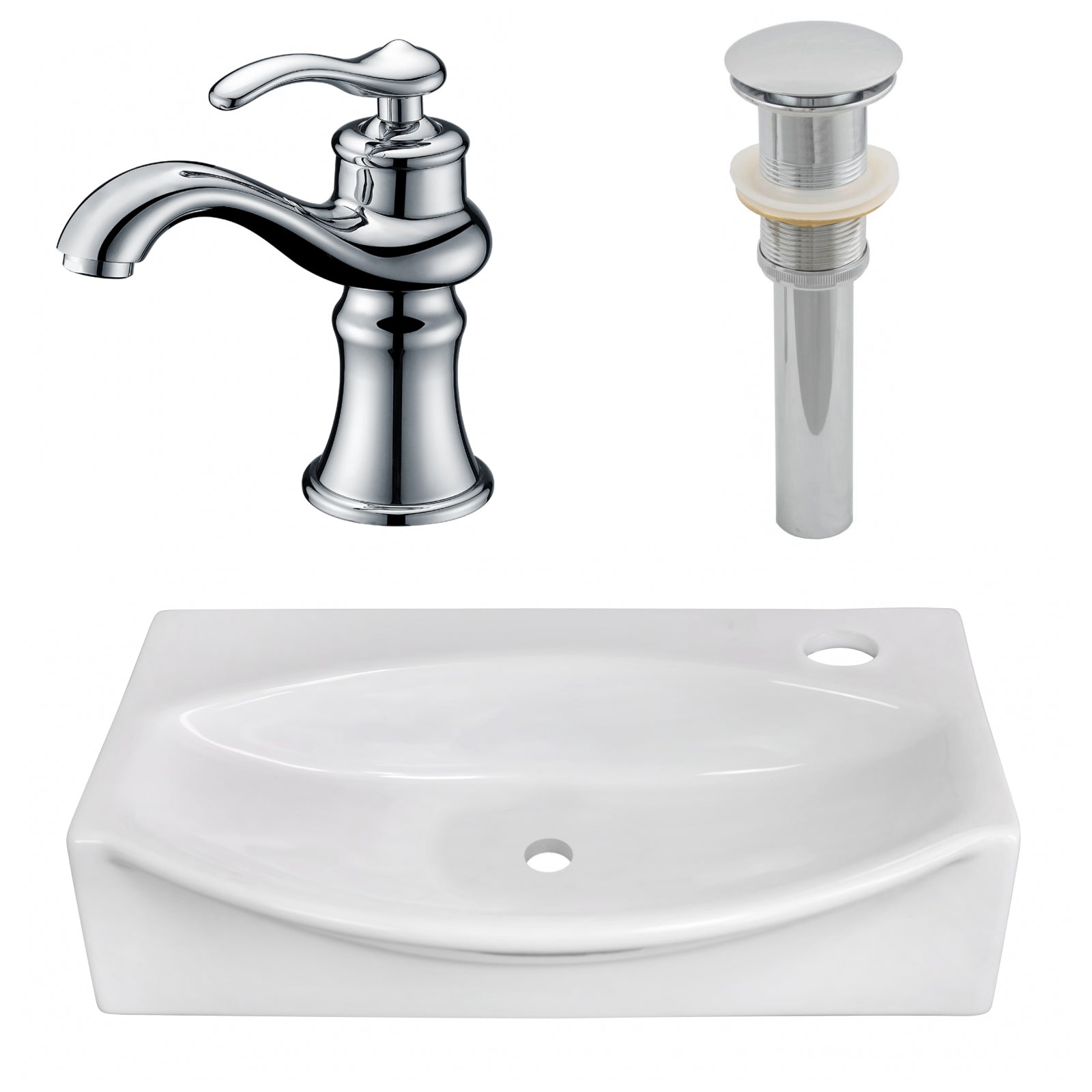 American Imaginations AI-26462 17" White Unique Wall Mount Modern Bathroom Vessel Sink Set