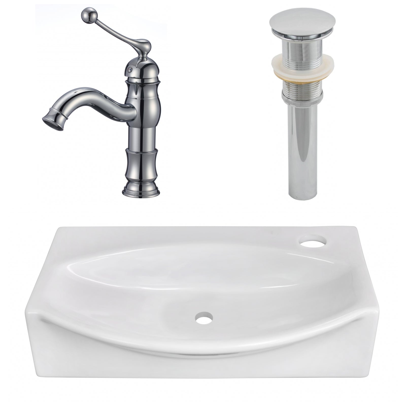 American Imaginations AI-26466 17" White Unique Wall Mount Modern Bathroom Vessel Sink Set