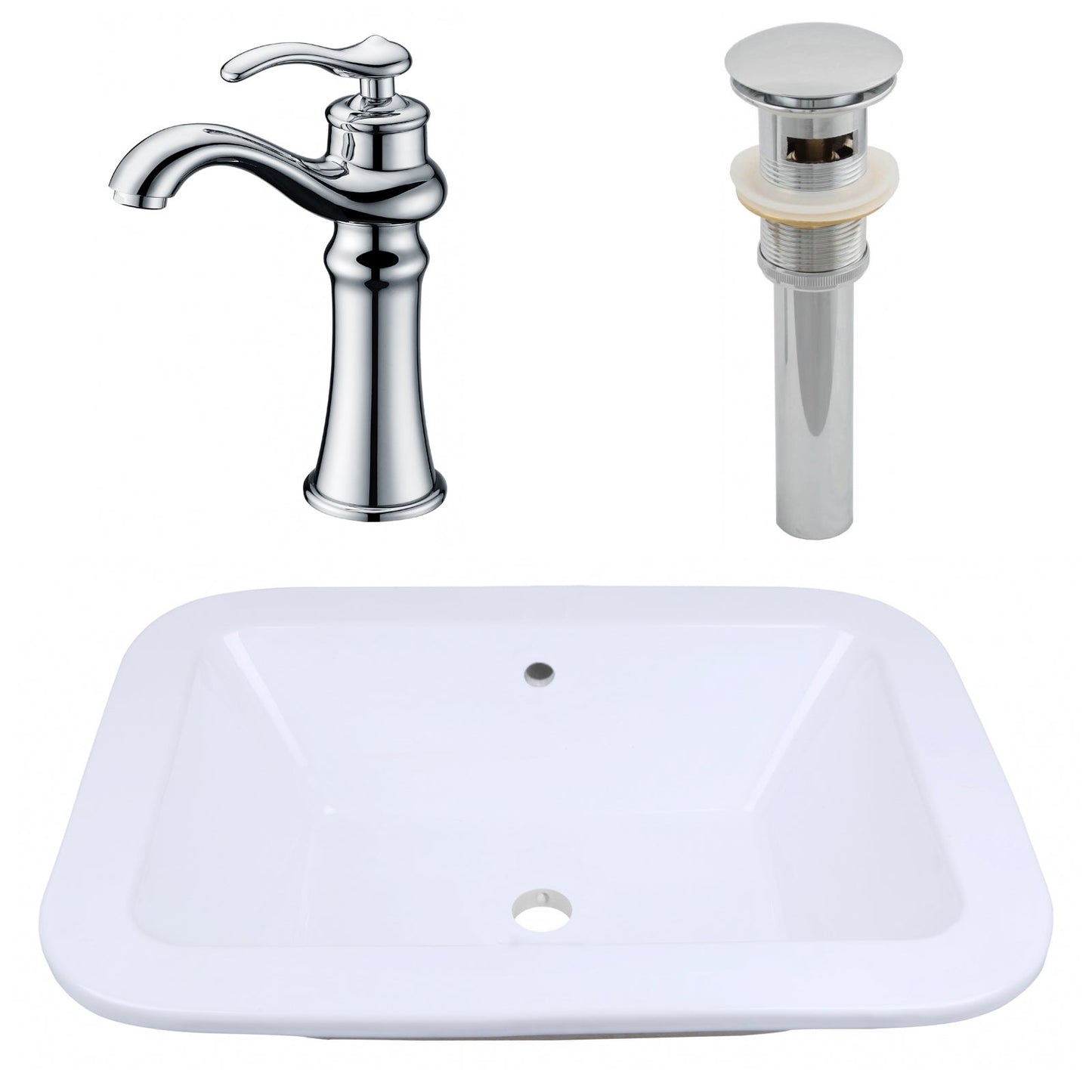American Imaginations AI-26469 22" White Rectangular Drop In Modern Bathroom Vessel Sink Set