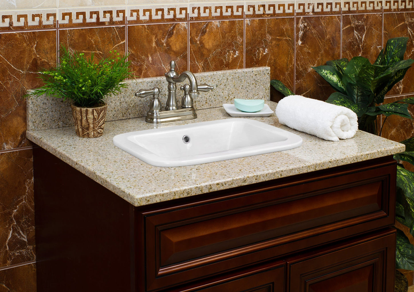 American Imaginations AI-26470 22" White Rectangular Drop In Modern Bathroom Vessel Sink Set