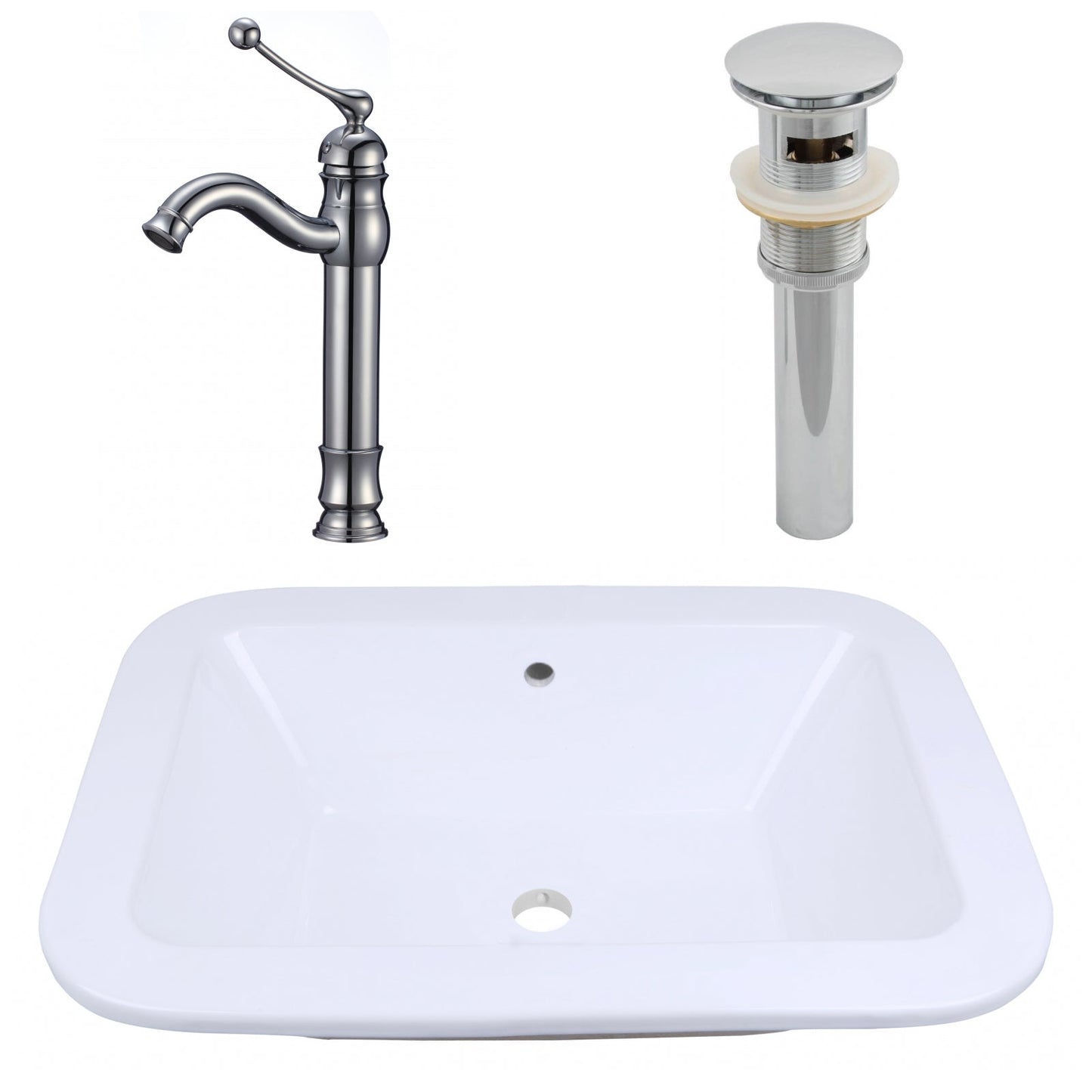 American Imaginations AI-26470 22" White Rectangular Drop In Modern Bathroom Vessel Sink Set