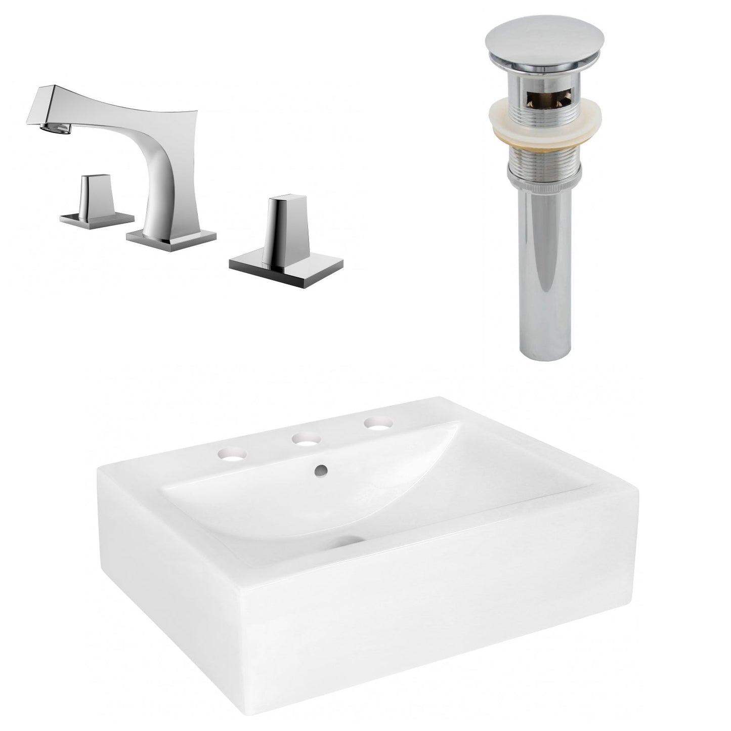 American Imaginations AI-26471 20" White Rectangular Above Counter Modern Bathroom Vessel Sink Set