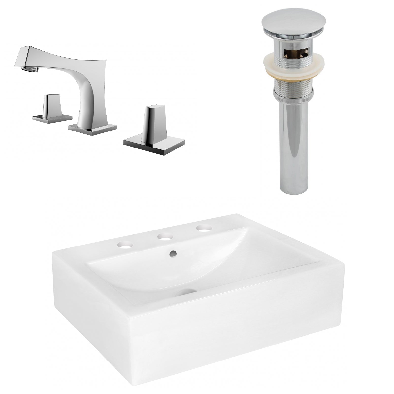 American Imaginations AI-26471 20" White Rectangular Above Counter Modern Bathroom Vessel Sink Set
