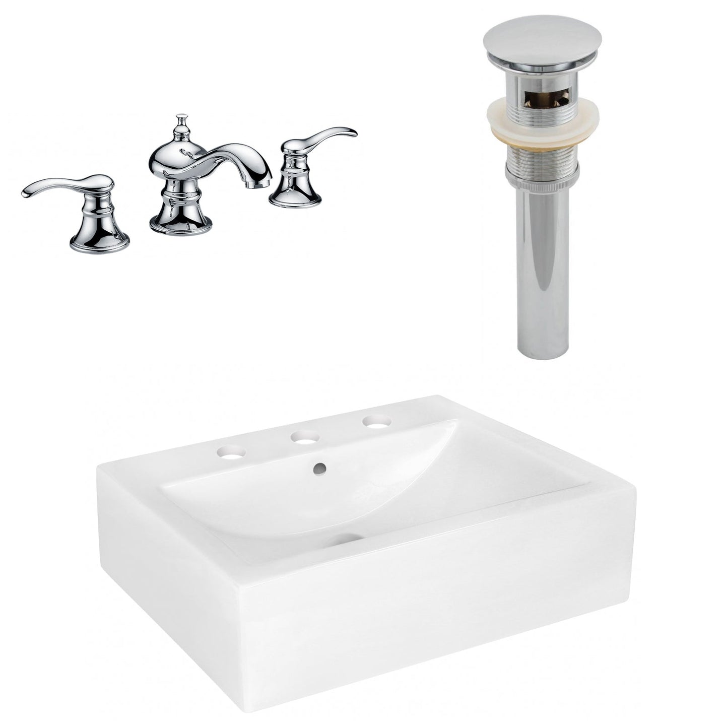 American Imaginations AI-26472 20" White Rectangular Above Counter Modern Bathroom Vessel Sink Set
