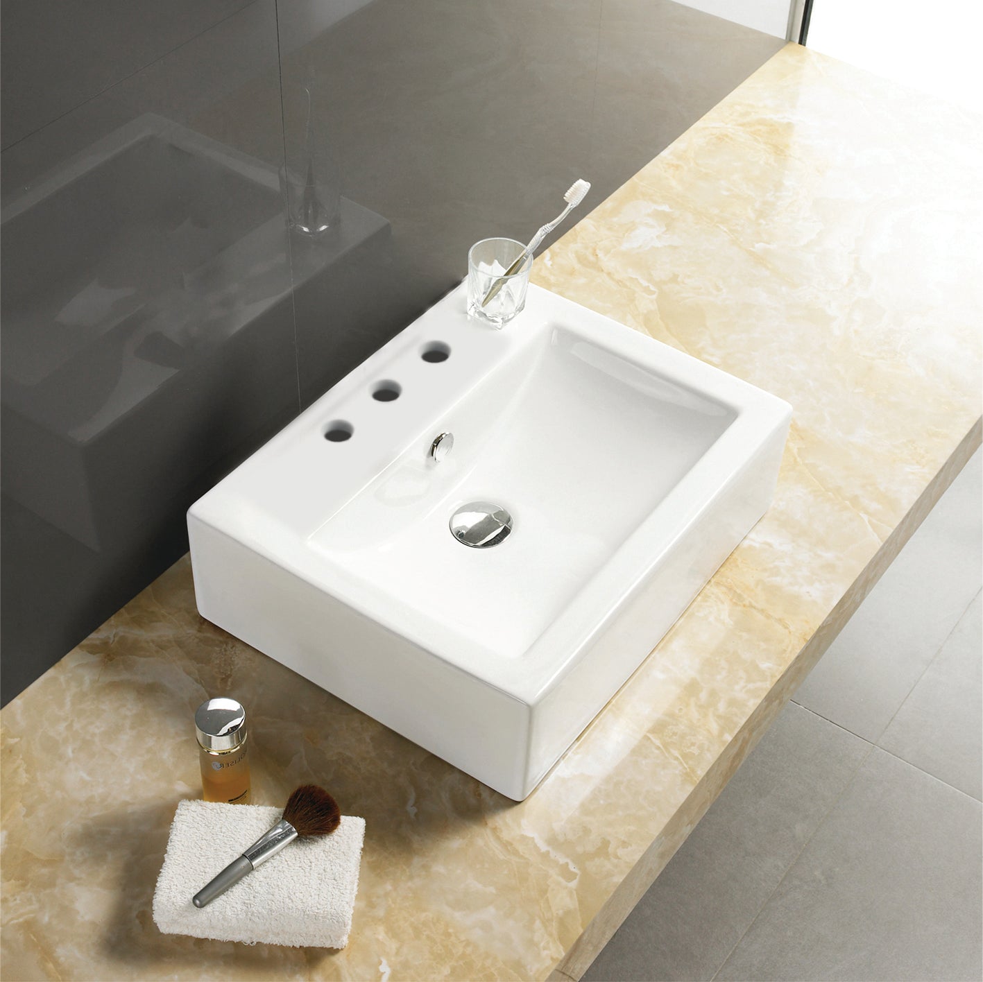 American Imaginations AI-26473 20" White Rectangular Above Counter Modern Bathroom Vessel Sink Set
