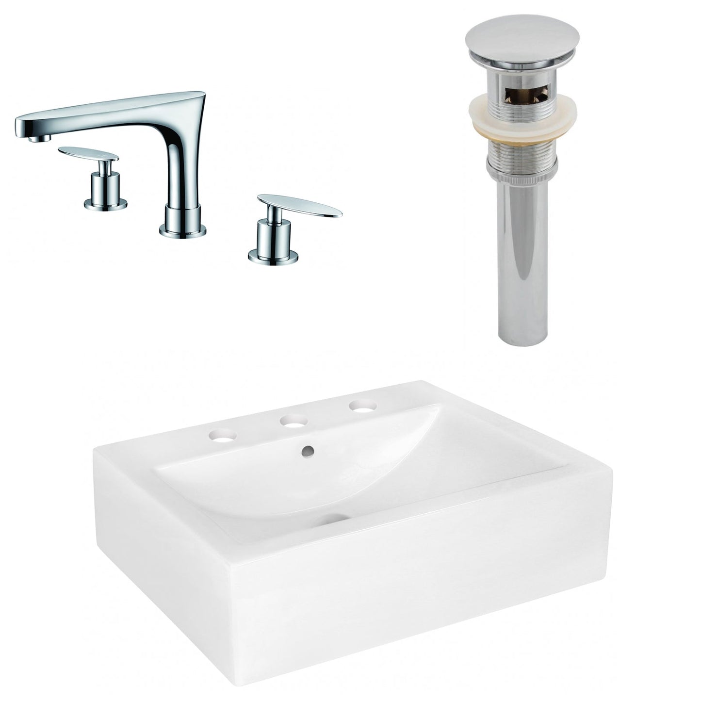 American Imaginations AI-26473 20" White Rectangular Above Counter Modern Bathroom Vessel Sink Set