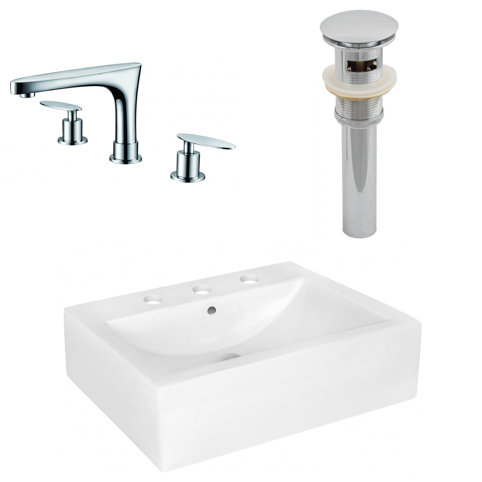 American Imaginations AI-26473 20" White Rectangular Above Counter Modern Bathroom Vessel Sink Set