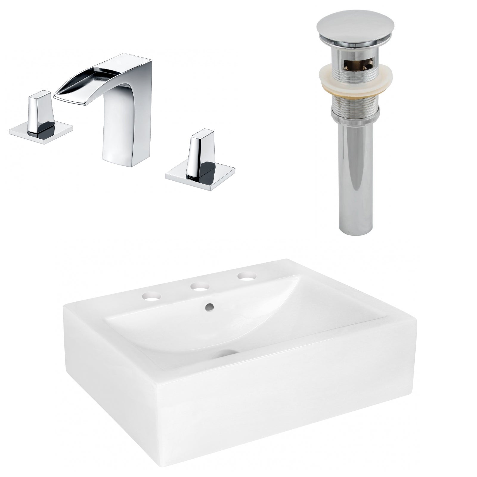 American Imaginations AI-26474 20" White Rectangular Above Counter Modern Bathroom Vessel Sink Set