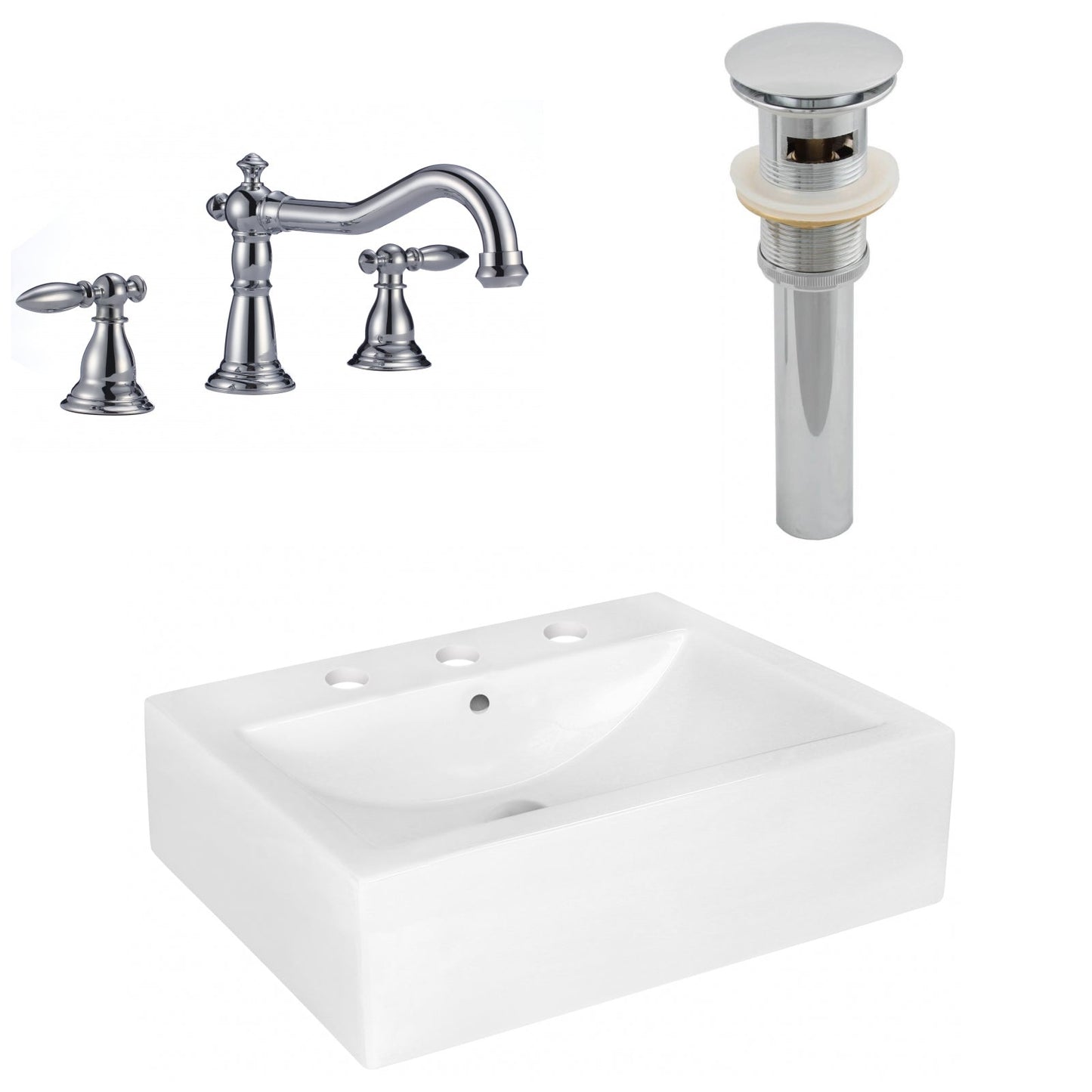 American Imaginations AI-26475 20" White Rectangular Above Counter Modern Bathroom Vessel Sink Set