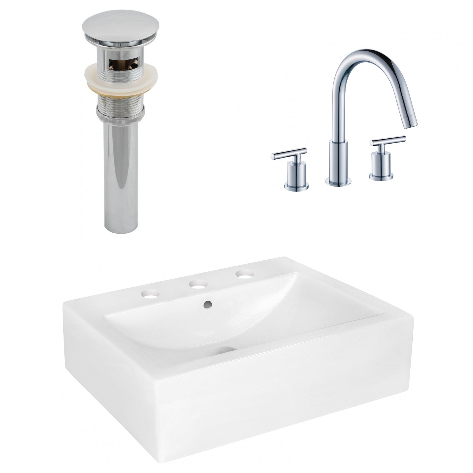 American Imaginations AI-26476 20" White Rectangular Above Counter Modern Bathroom Vessel Sink Set