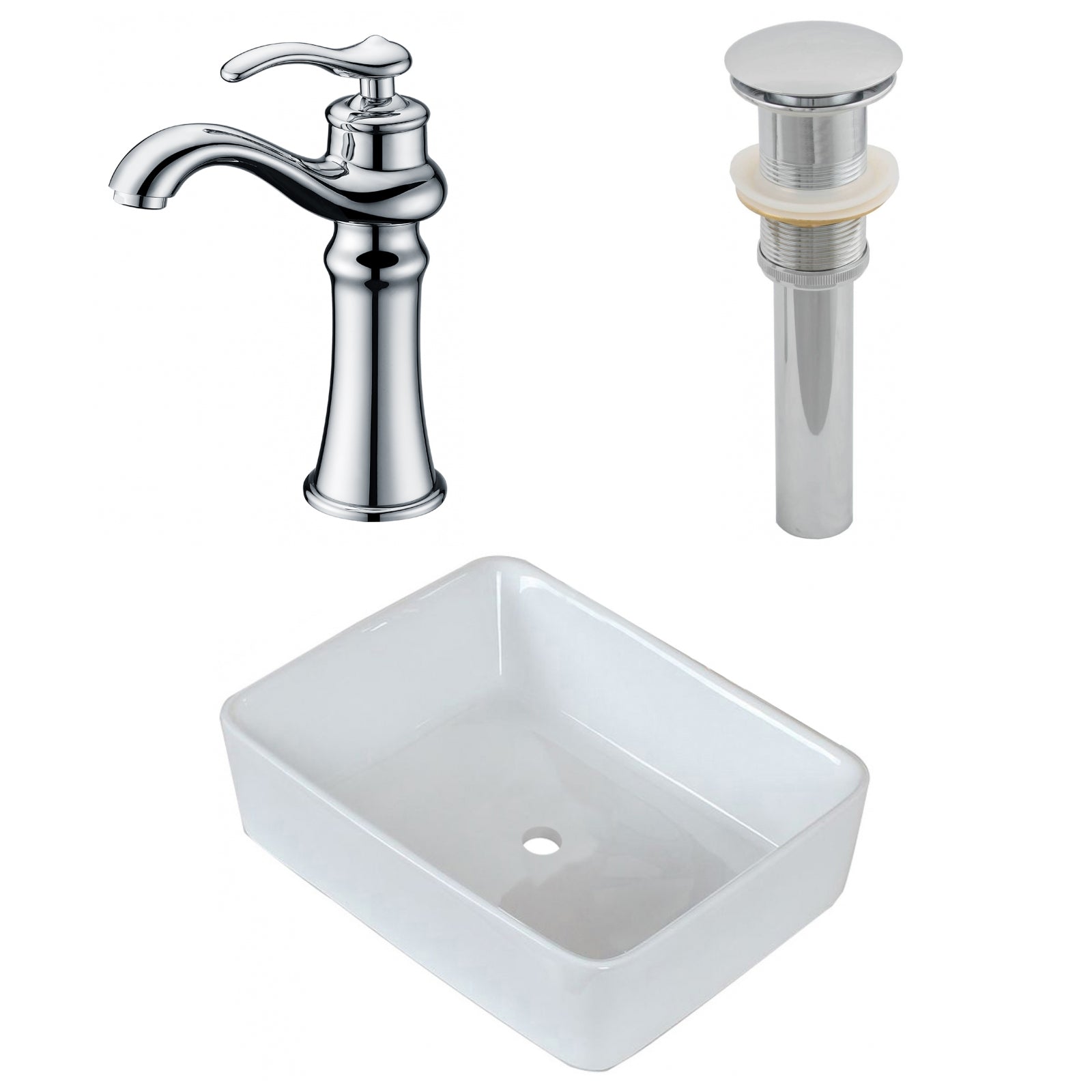 American Imaginations AI-26477 19" White Rectangular Above Counter Transitional Bathroom Vessel Sink Set