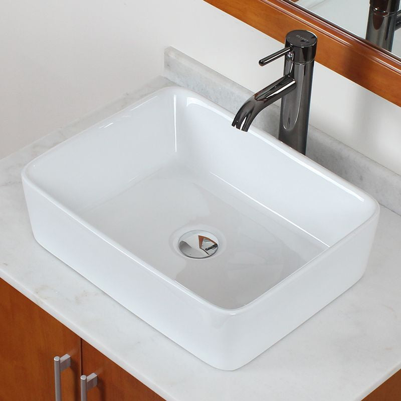 American Imaginations AI-26478 19" White Rectangular Above Counter Transitional Bathroom Vessel Sink Set