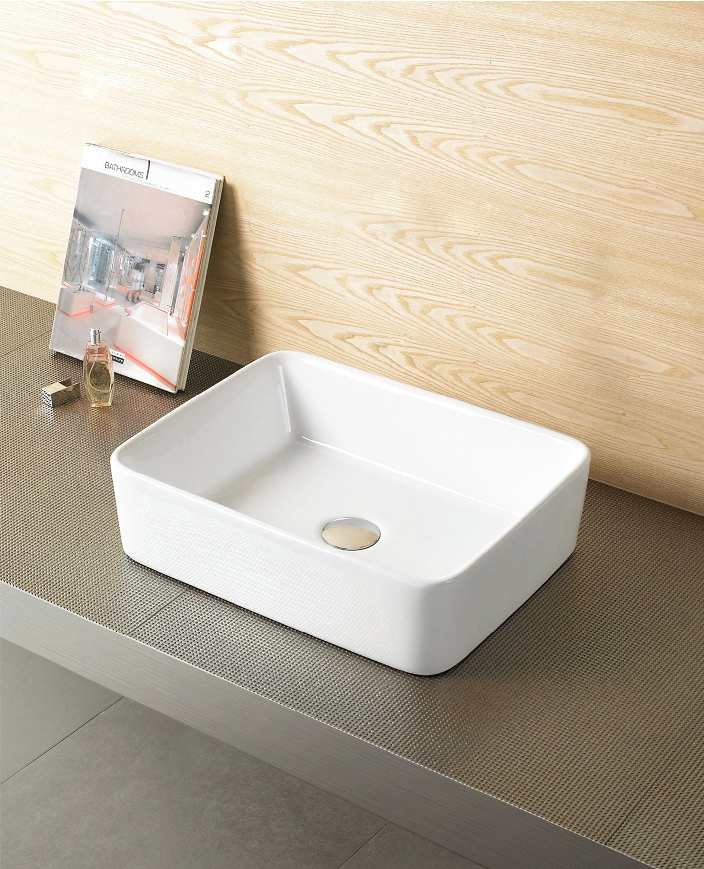 American Imaginations AI-26478 19" White Rectangular Above Counter Transitional Bathroom Vessel Sink Set