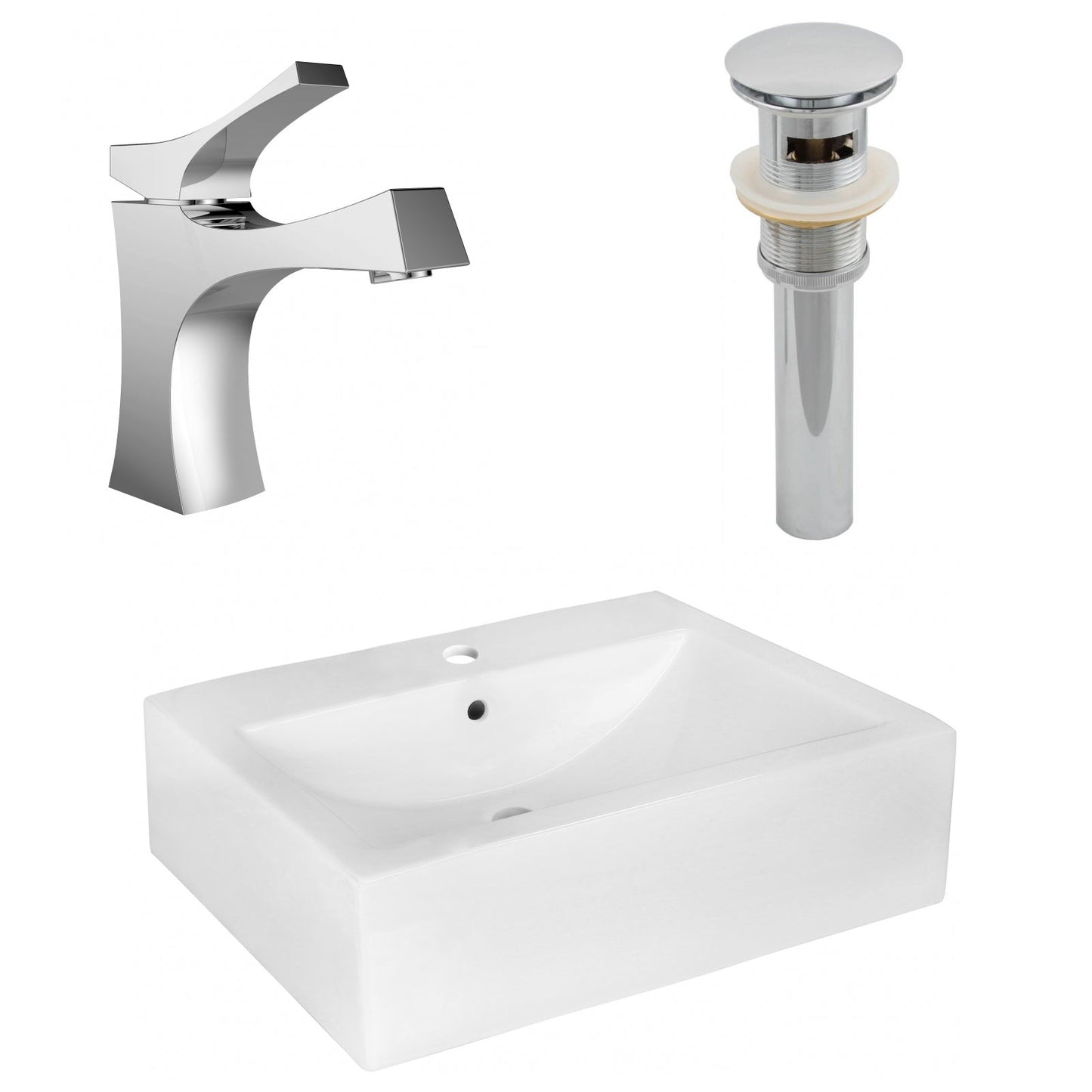 American Imaginations AI-26481 20" White Rectangular Wall Mount Modern Bathroom Vessel Sink Set