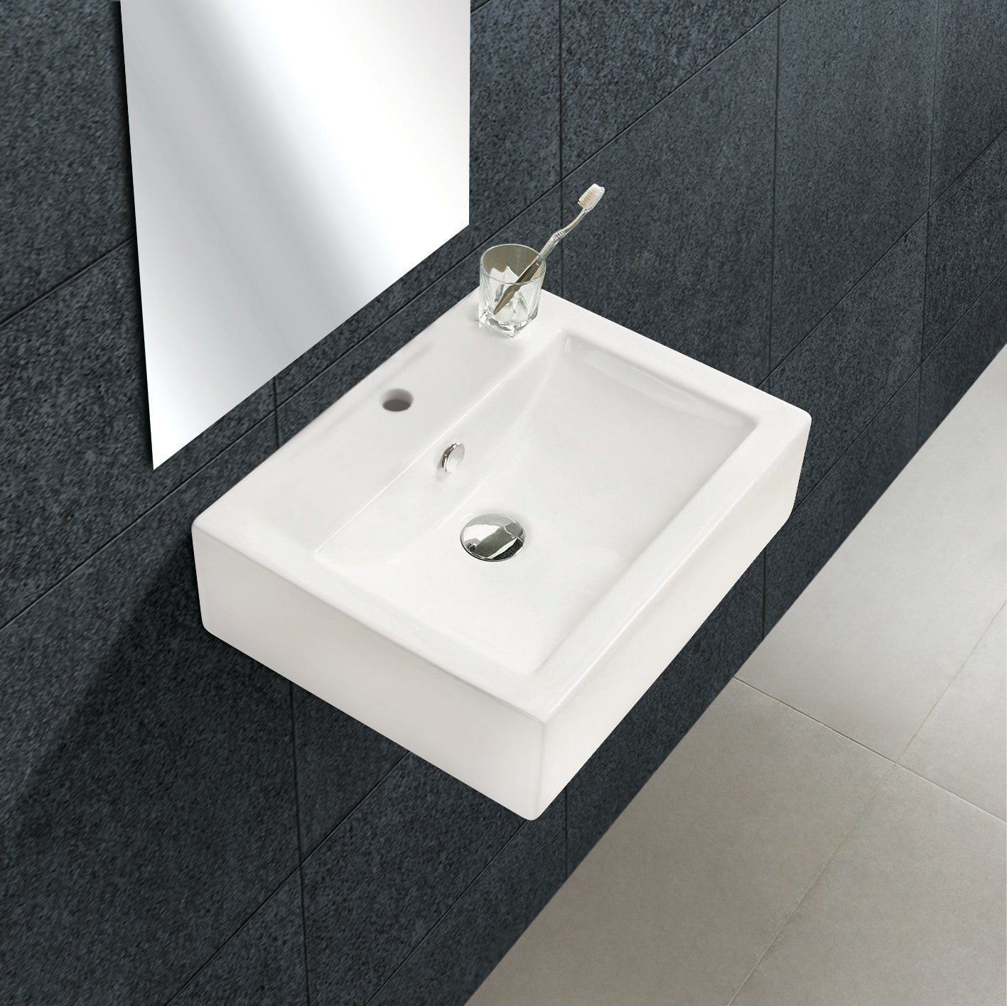 American Imaginations AI-26482 20" White Rectangular Wall Mount Modern Bathroom Vessel Sink Set