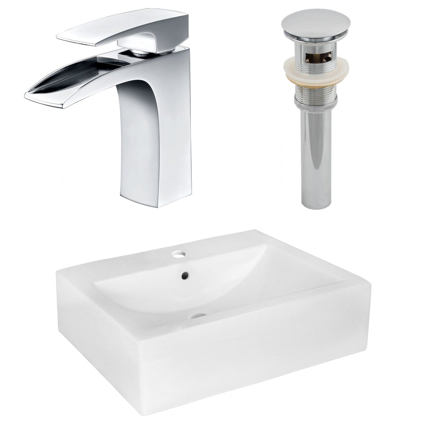 American Imaginations AI-26485 20" White Rectangular Wall Mount Modern Bathroom Vessel Sink Set