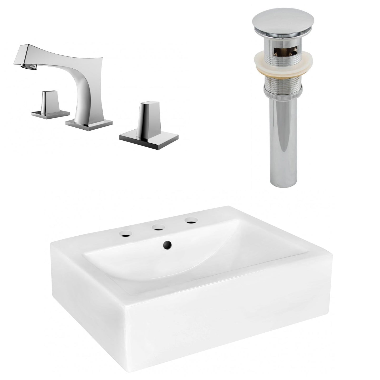 American Imaginations AI-26487 20" White Rectangular Wall Mount Modern Bathroom Vessel Sink Set
