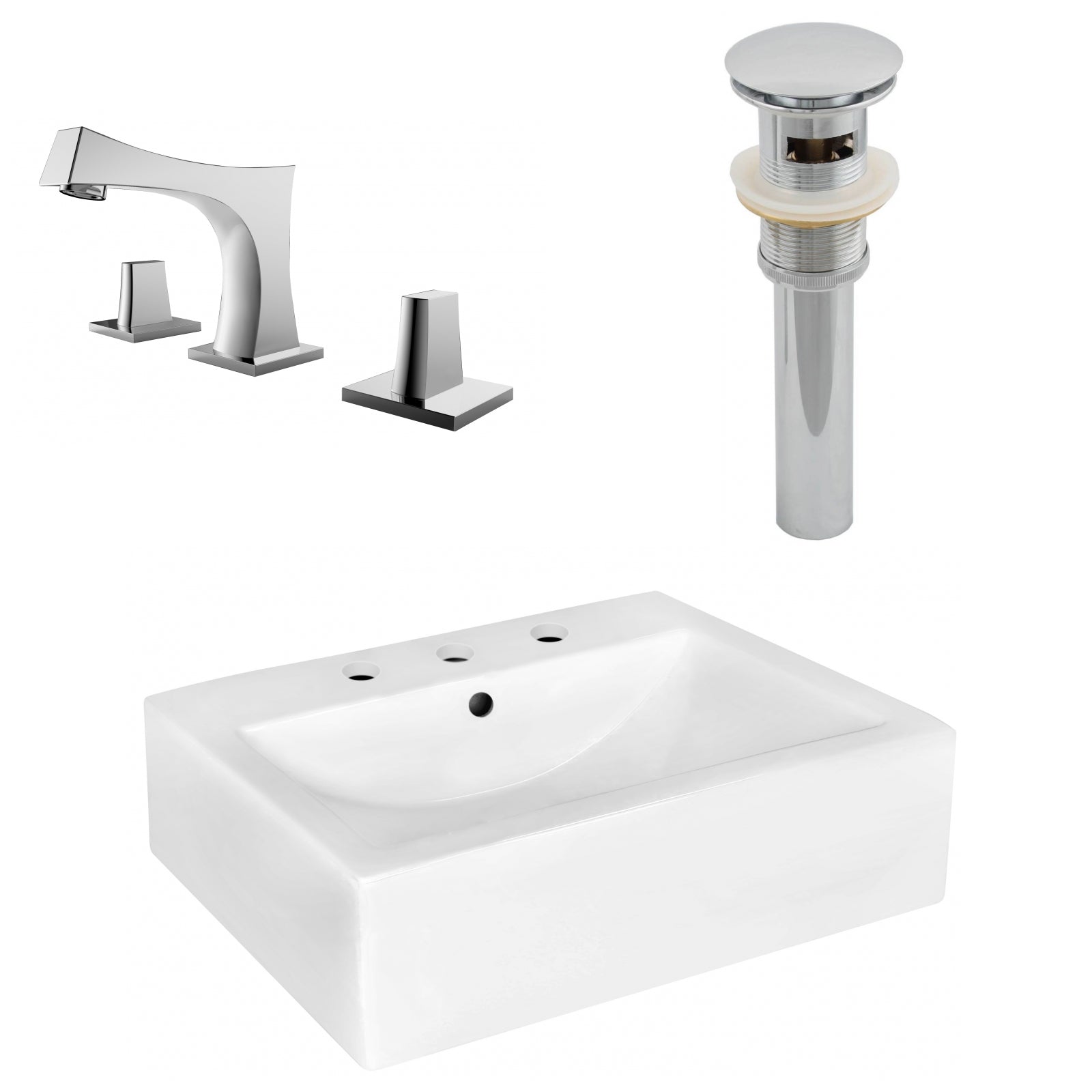 American Imaginations AI-26487 20" White Rectangular Wall Mount Modern Bathroom Vessel Sink Set