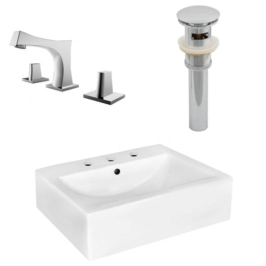 American Imaginations AI-26487 20" White Rectangular Wall Mount Modern Bathroom Vessel Sink Set
