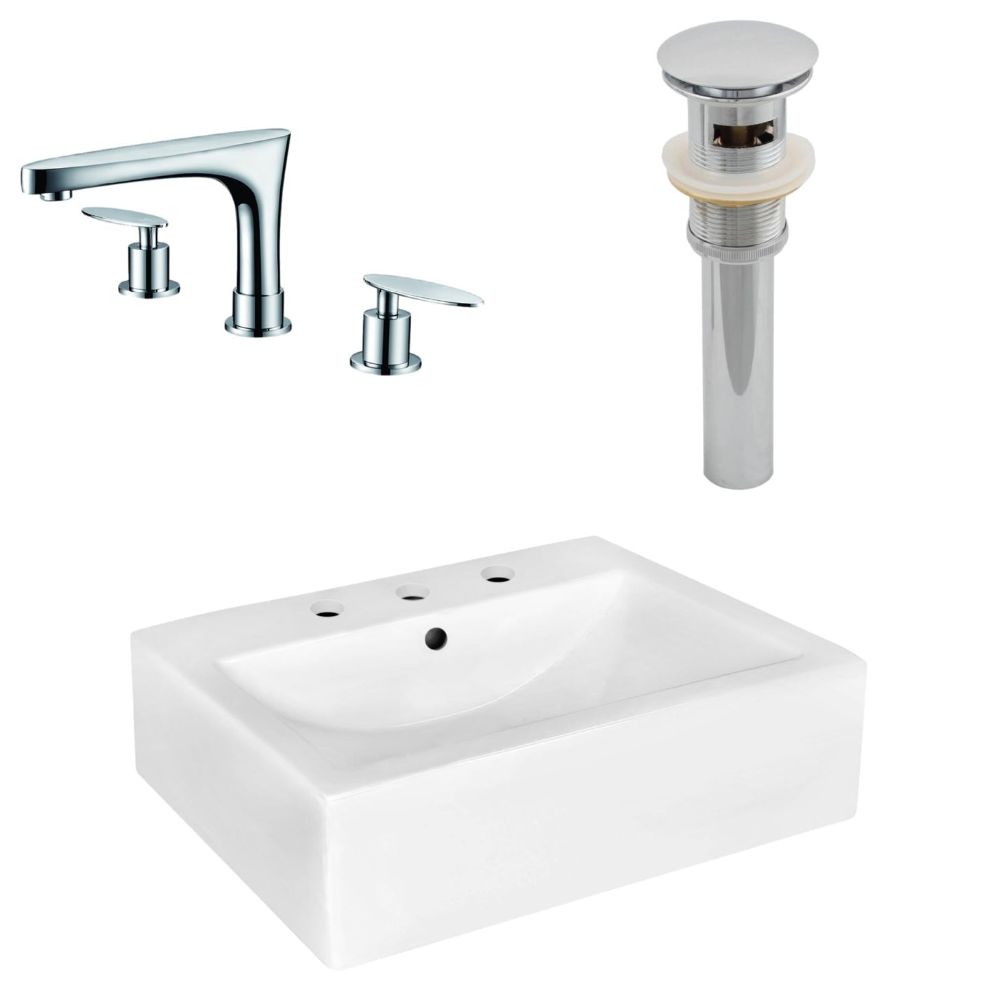 American Imaginations AI-26489 20" White Rectangular Wall Mount Modern Bathroom Vessel Sink Set