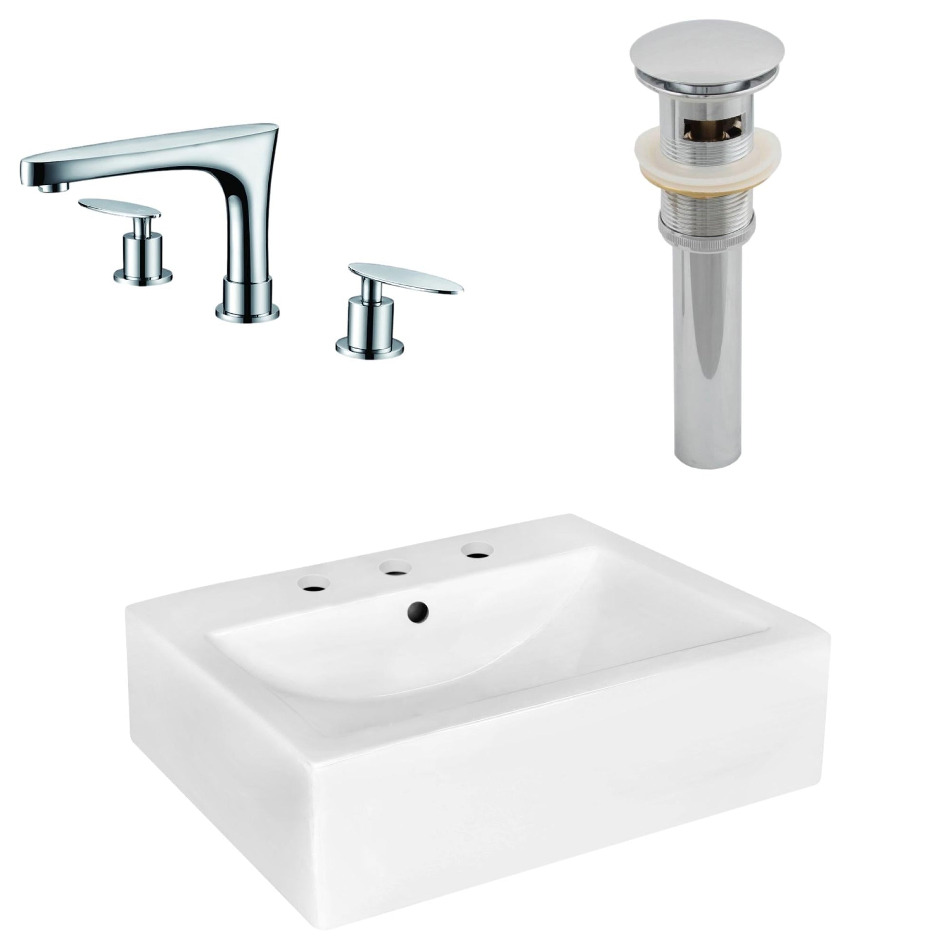 American Imaginations AI-26489 20" White Rectangular Wall Mount Modern Bathroom Vessel Sink Set