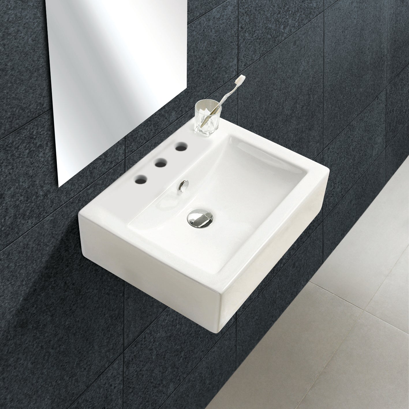American Imaginations AI-26490 20" White Rectangular Wall Mount Modern Bathroom Vessel Sink Set