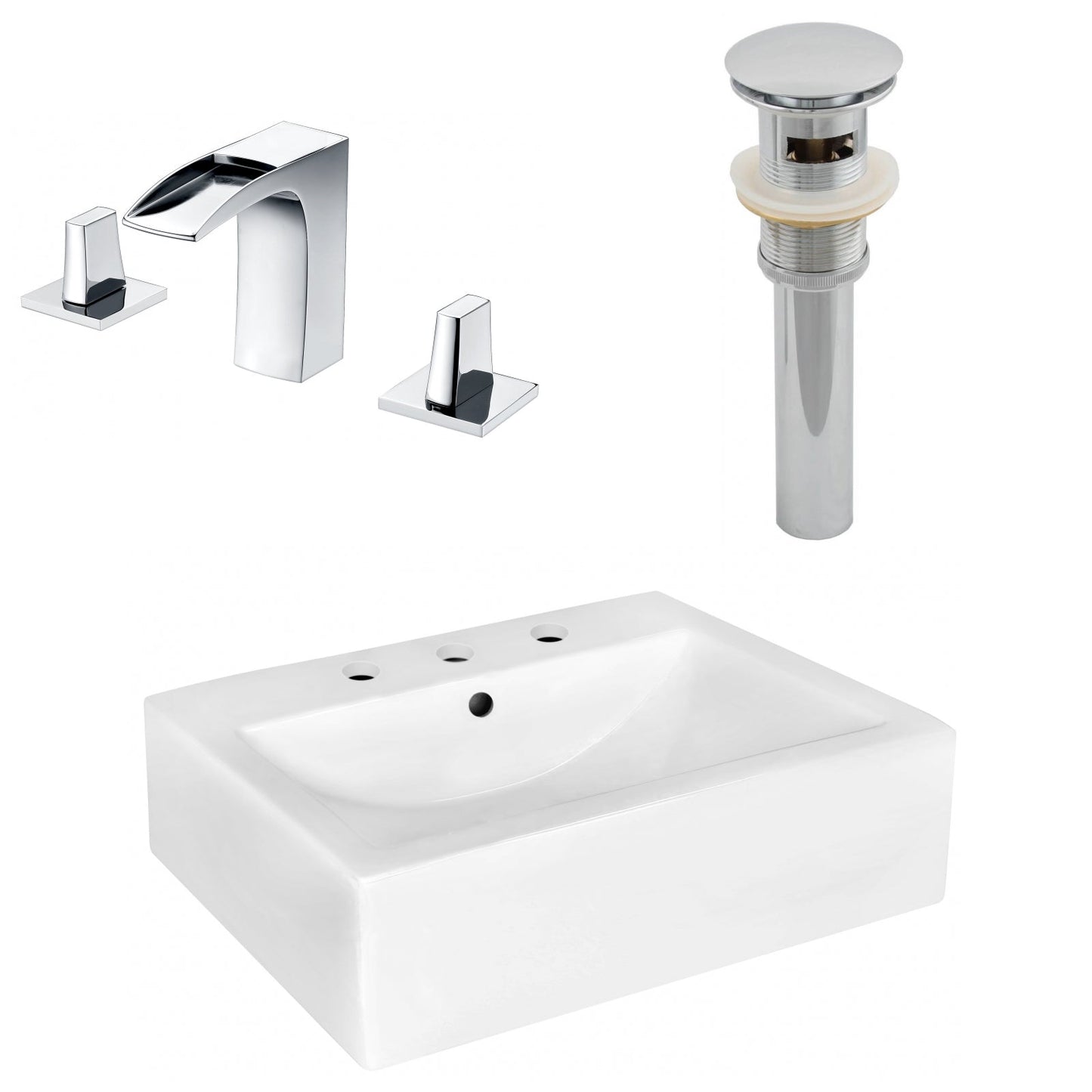 American Imaginations AI-26490 20" White Rectangular Wall Mount Modern Bathroom Vessel Sink Set