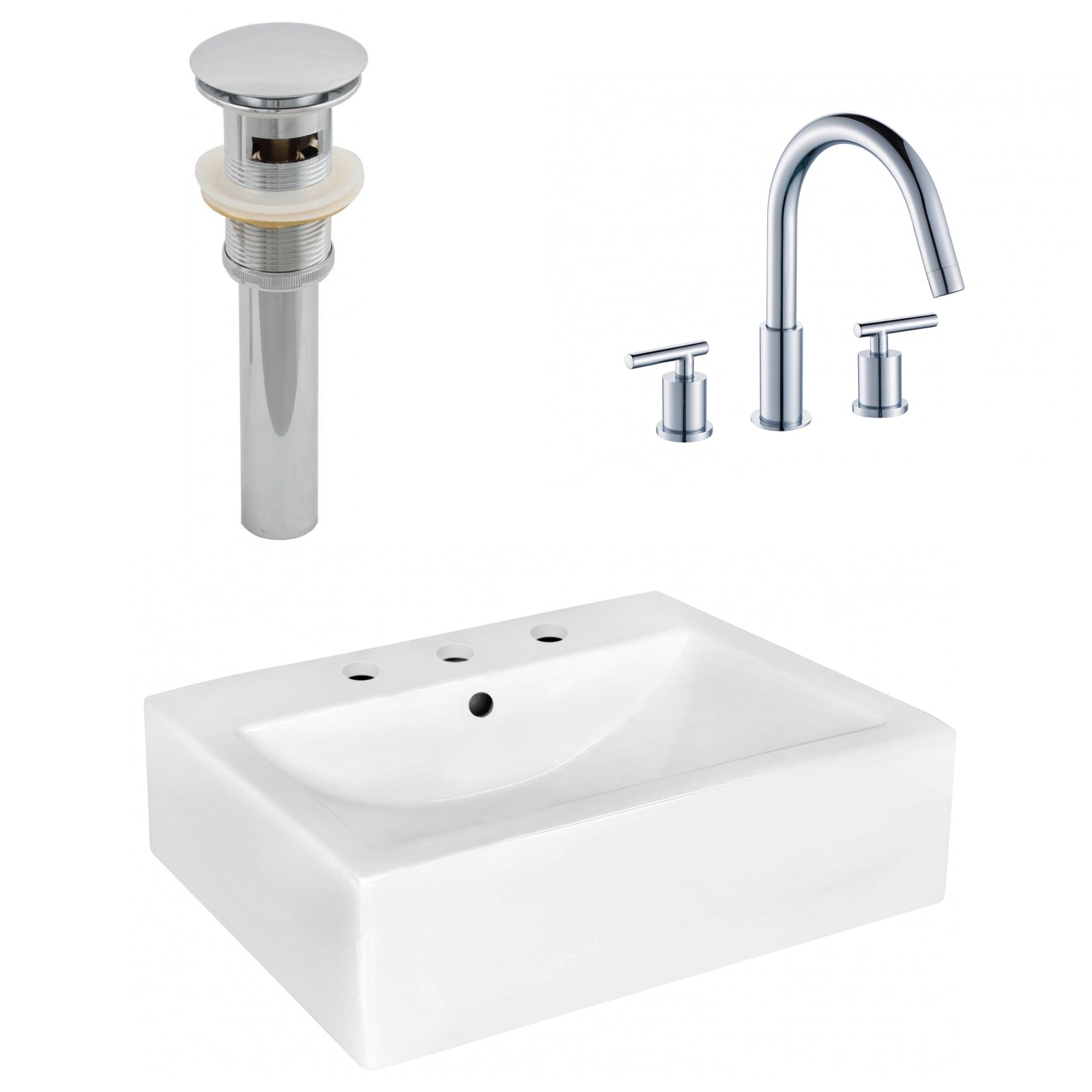 American Imaginations AI-26492 20" White Rectangular Wall Mount Modern Bathroom Vessel Sink Set