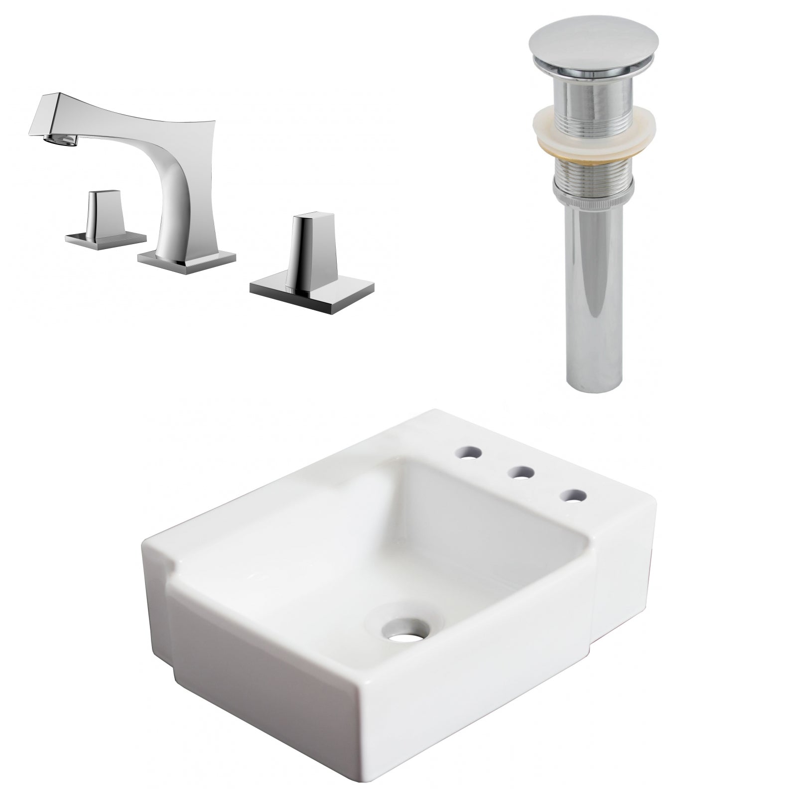 American Imaginations AI-26523 16" White Rectangular Above Counter Transitional Bathroom Vessel Sink Set