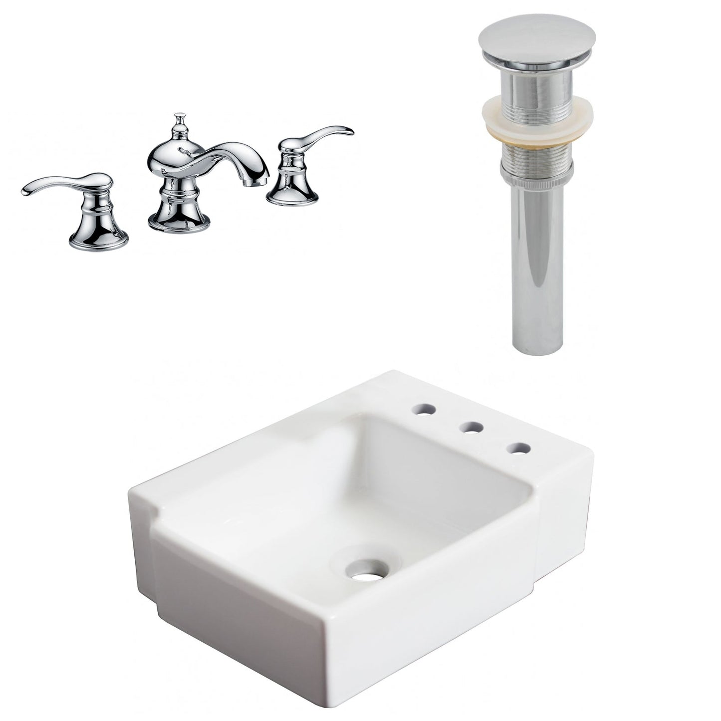 American Imaginations AI-26524 16" White Rectangular Above Counter Transitional Bathroom Vessel Sink Set
