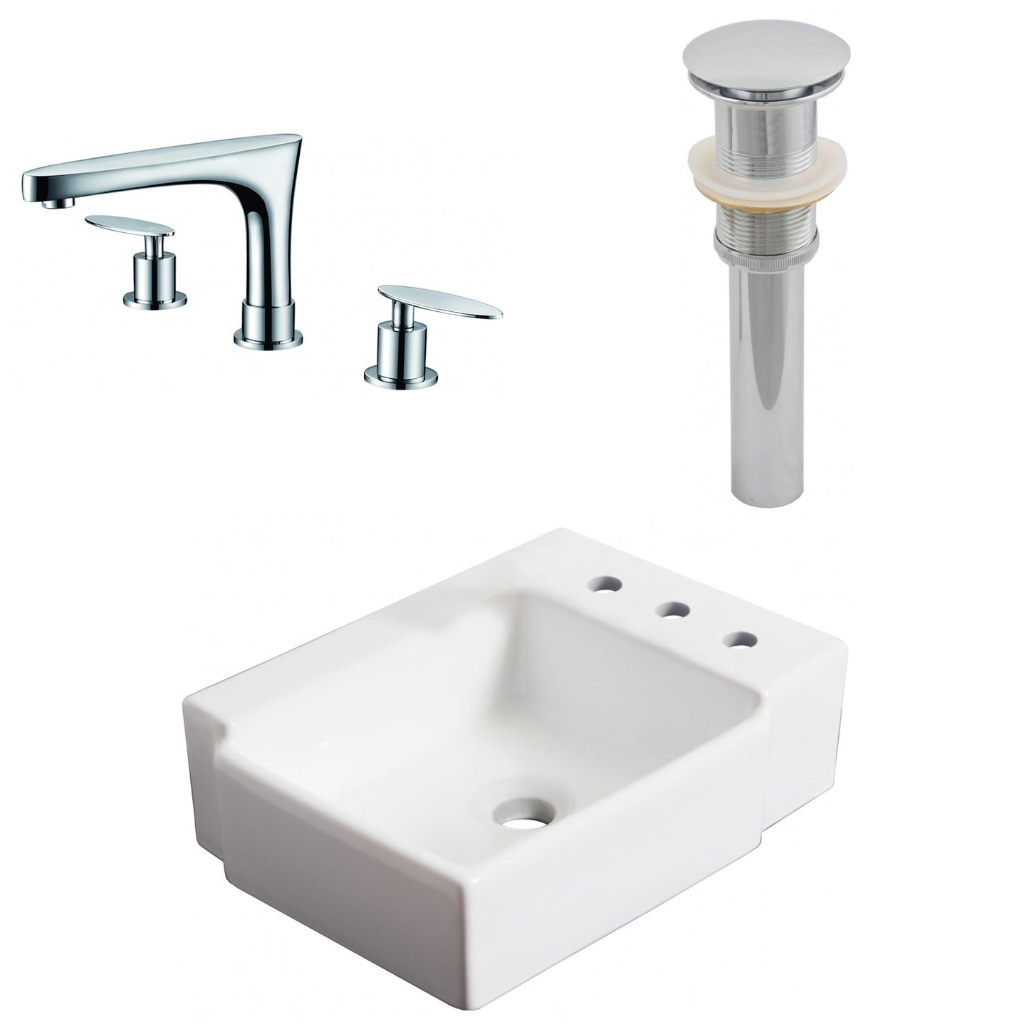 American Imaginations AI-26525 16" White Rectangular Above Counter Transitional Bathroom Vessel Sink Set
