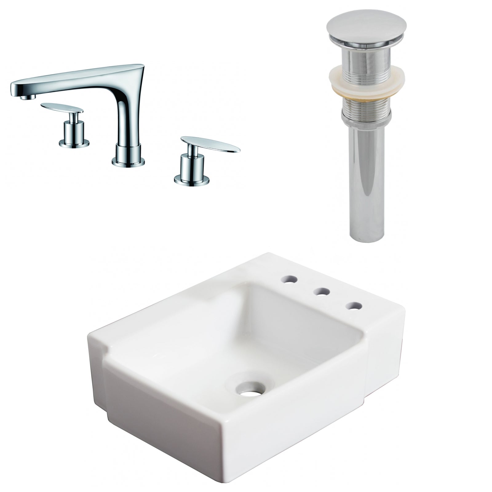 American Imaginations AI-26525 16" White Rectangular Above Counter Transitional Bathroom Vessel Sink Set