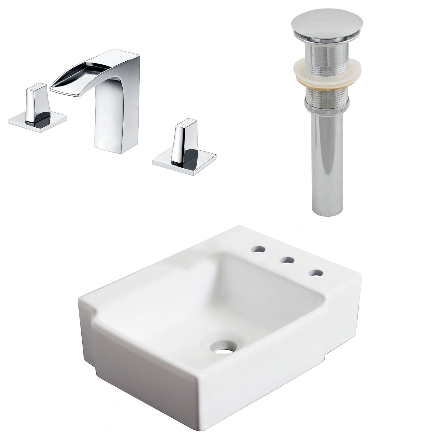 American Imaginations AI-26526 16" White Rectangular Above Counter Transitional Bathroom Vessel Sink Set