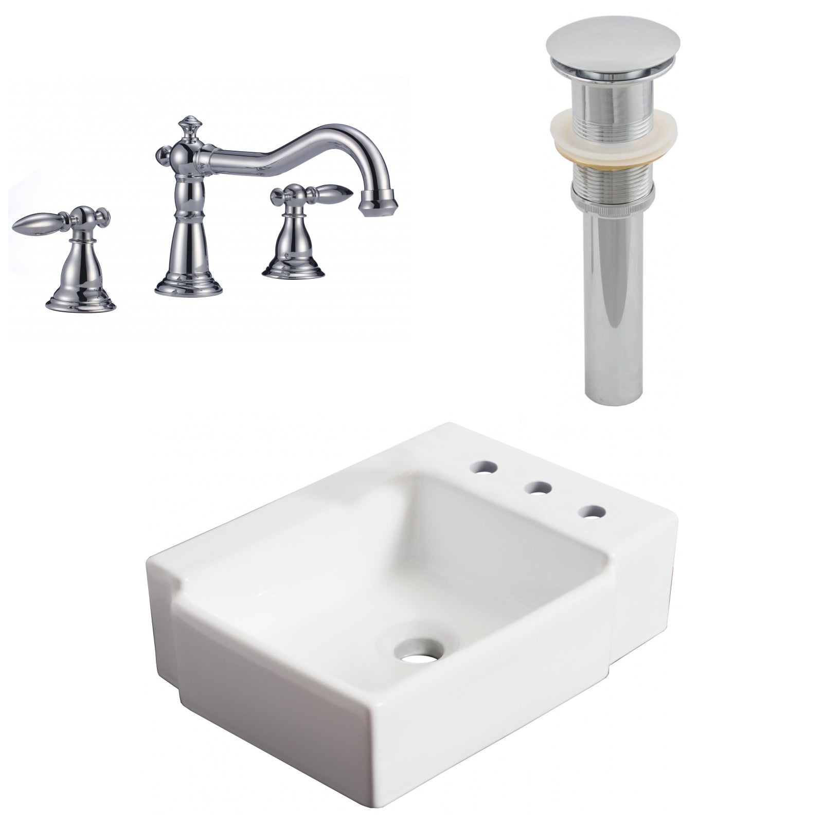 American Imaginations AI-26527 16" White Rectangular Above Counter Transitional Bathroom Vessel Sink Set
