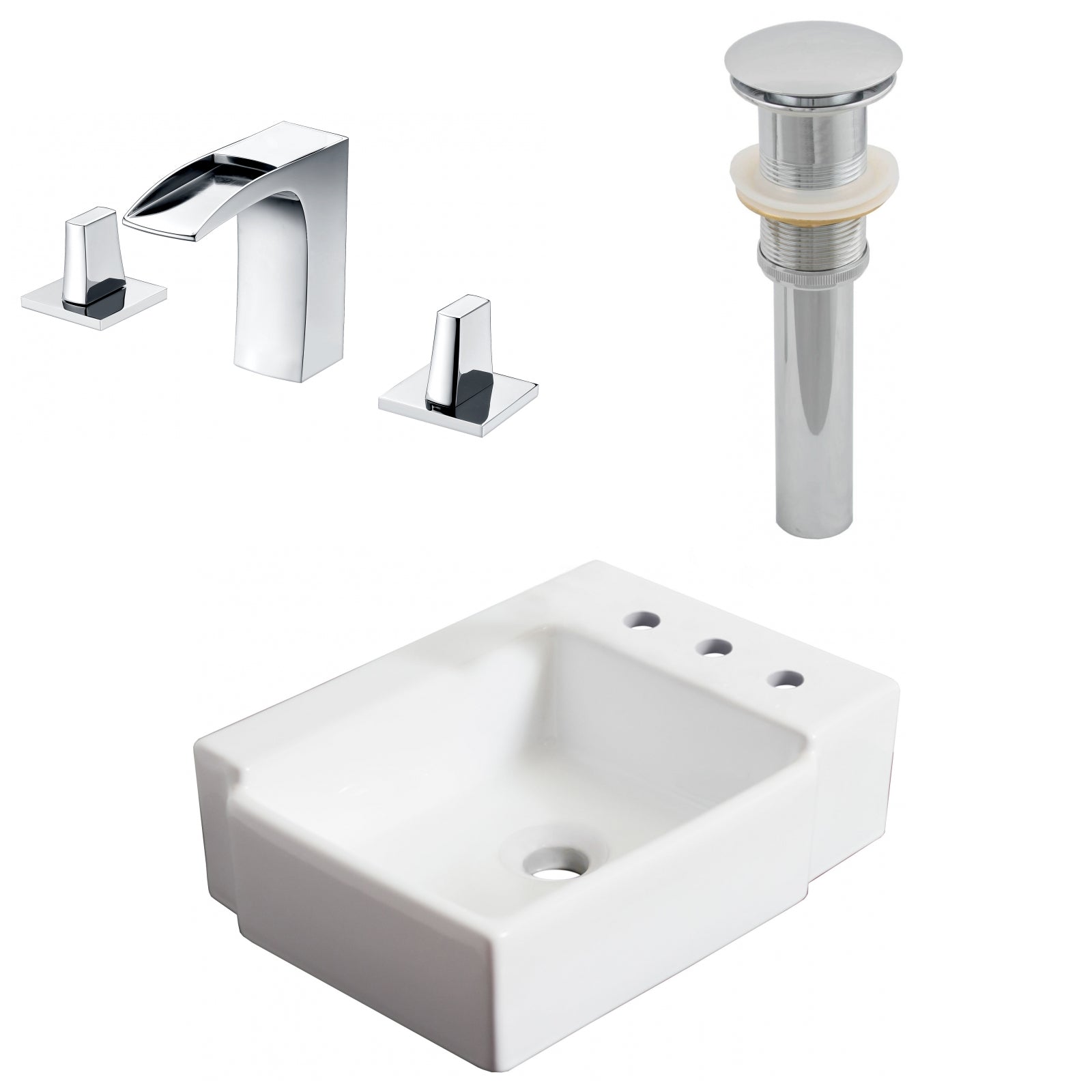 American Imaginations AI-26532 16" White Rectangular Wall Mount Transitional Bathroom Vessel Sink Set