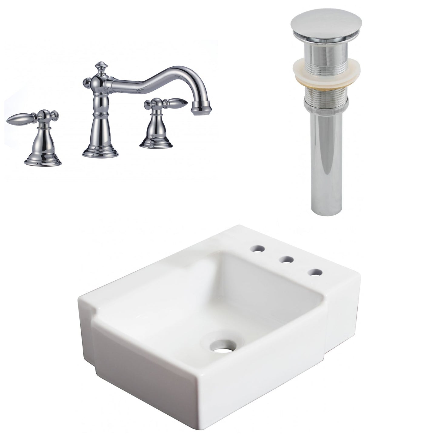 American Imaginations AI-26533 16" White Rectangular Wall Mount Transitional Bathroom Vessel Sink Set