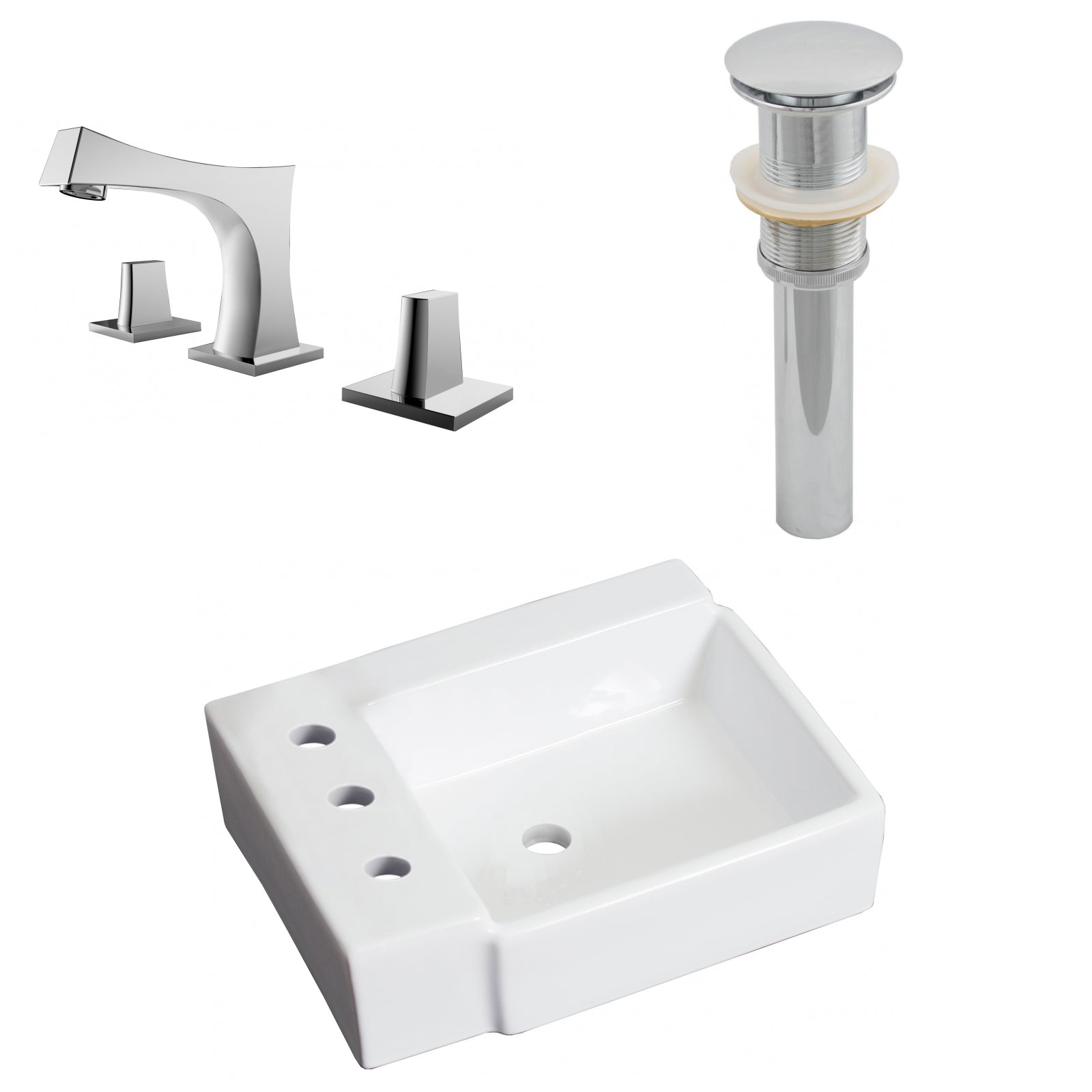 American Imaginations AI-26535 16" White Rectangular Above Counter Transitional Bathroom Vessel Sink Set