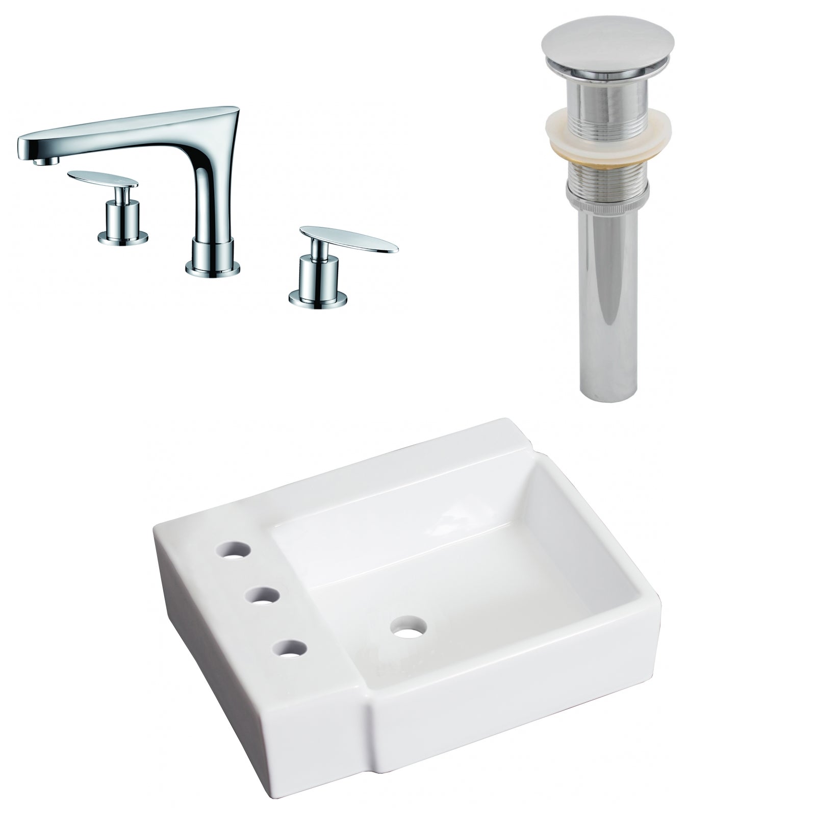 American Imaginations AI-26537 16" White Rectangular Above Counter Transitional Bathroom Vessel Sink Set