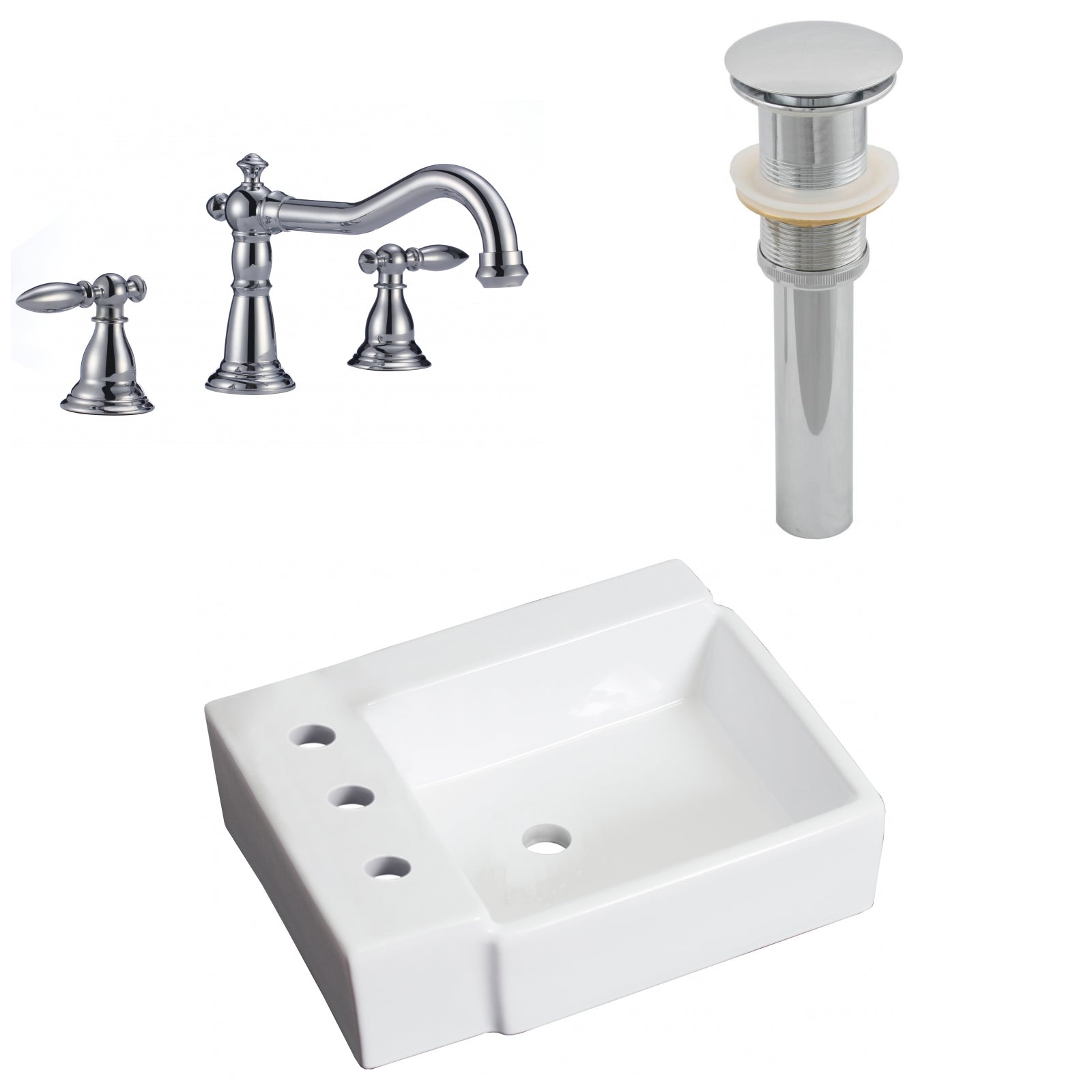 American Imaginations AI-26539 16" White Rectangular Above Counter Transitional Bathroom Vessel Sink Set