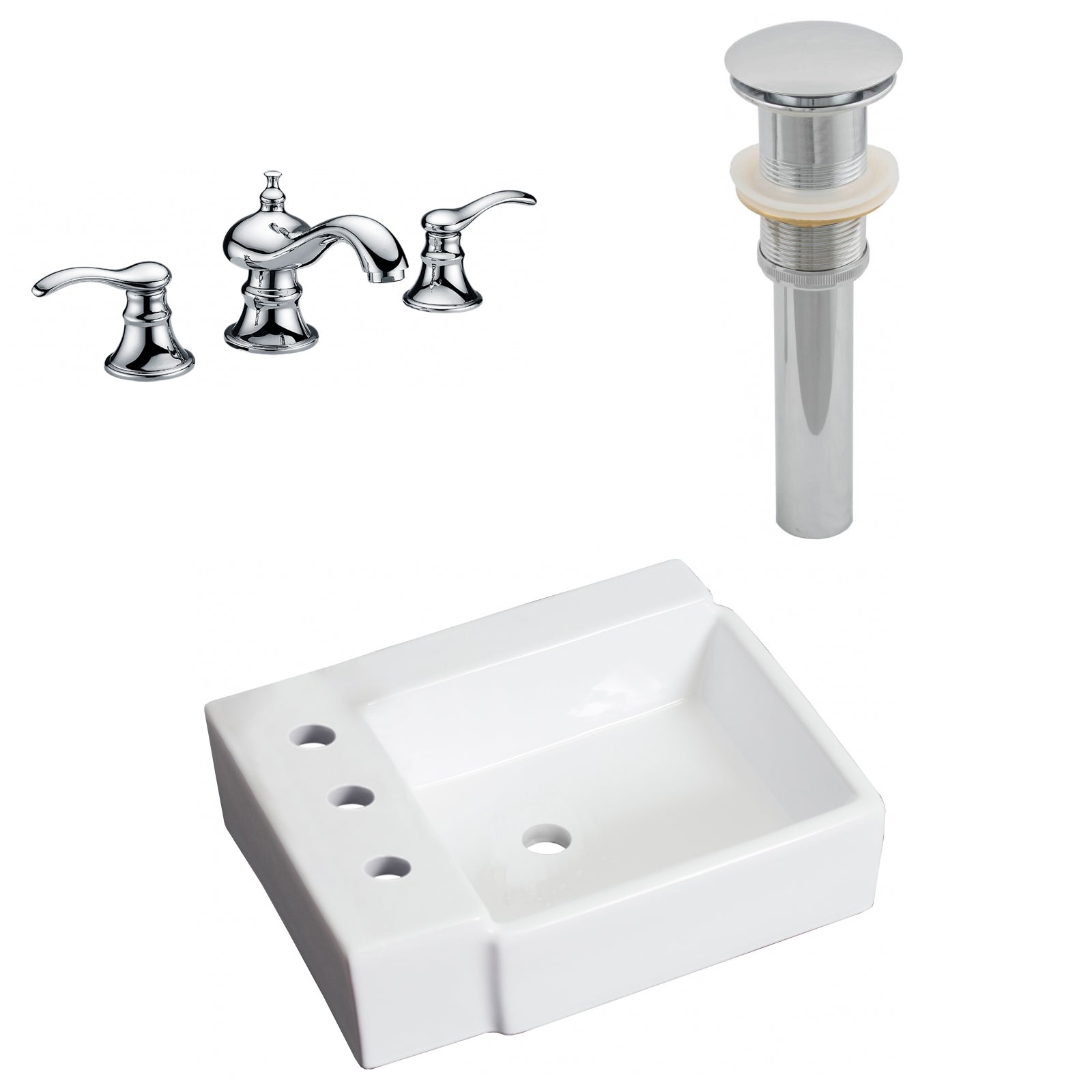 American Imaginations AI-26542 16" White Rectangular Wall Mount Transitional Bathroom Vessel Sink Set