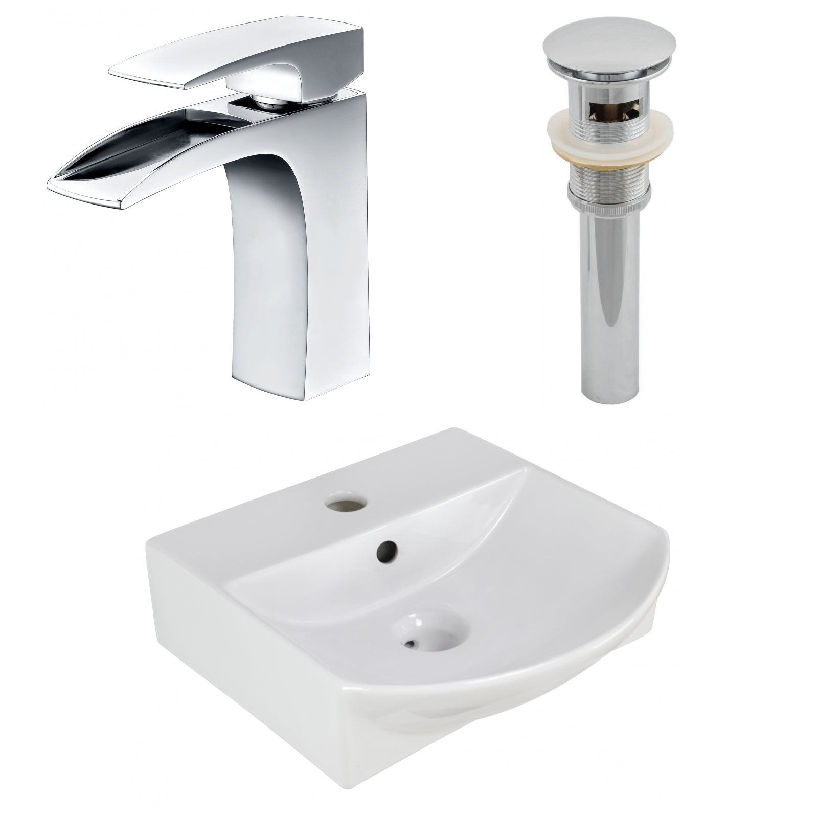 American Imaginations AI-26557 14" White Rectangular Wall Mount Modern Bathroom Vessel Sink Set