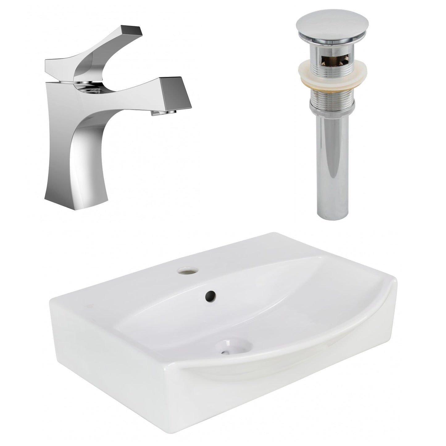 American Imaginations AI-26565 20" White Rectangular Wall Mount Modern Bathroom Vessel Sink Set