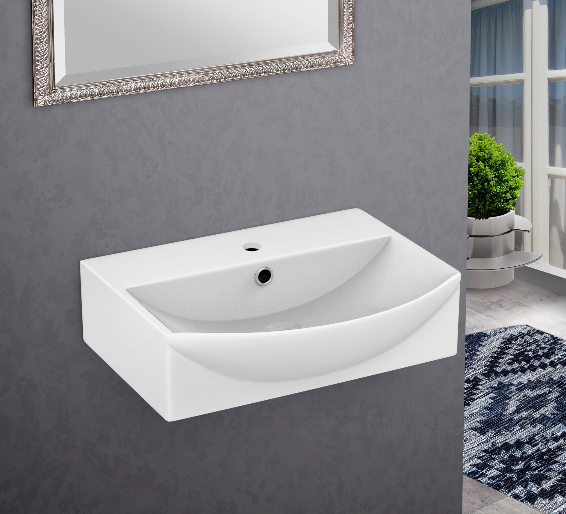 American Imaginations AI-26569 20" White Rectangular Wall Mount Modern Bathroom Vessel Sink Set