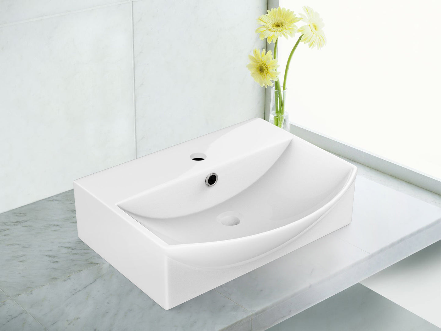 American Imaginations AI-26573 20" White Rectangular Above Counter Modern Bathroom Vessel Sink Set
