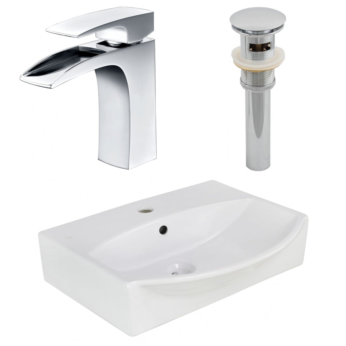 American Imaginations AI-26575 20" White Rectangular Above Counter Modern Bathroom Vessel Sink Set