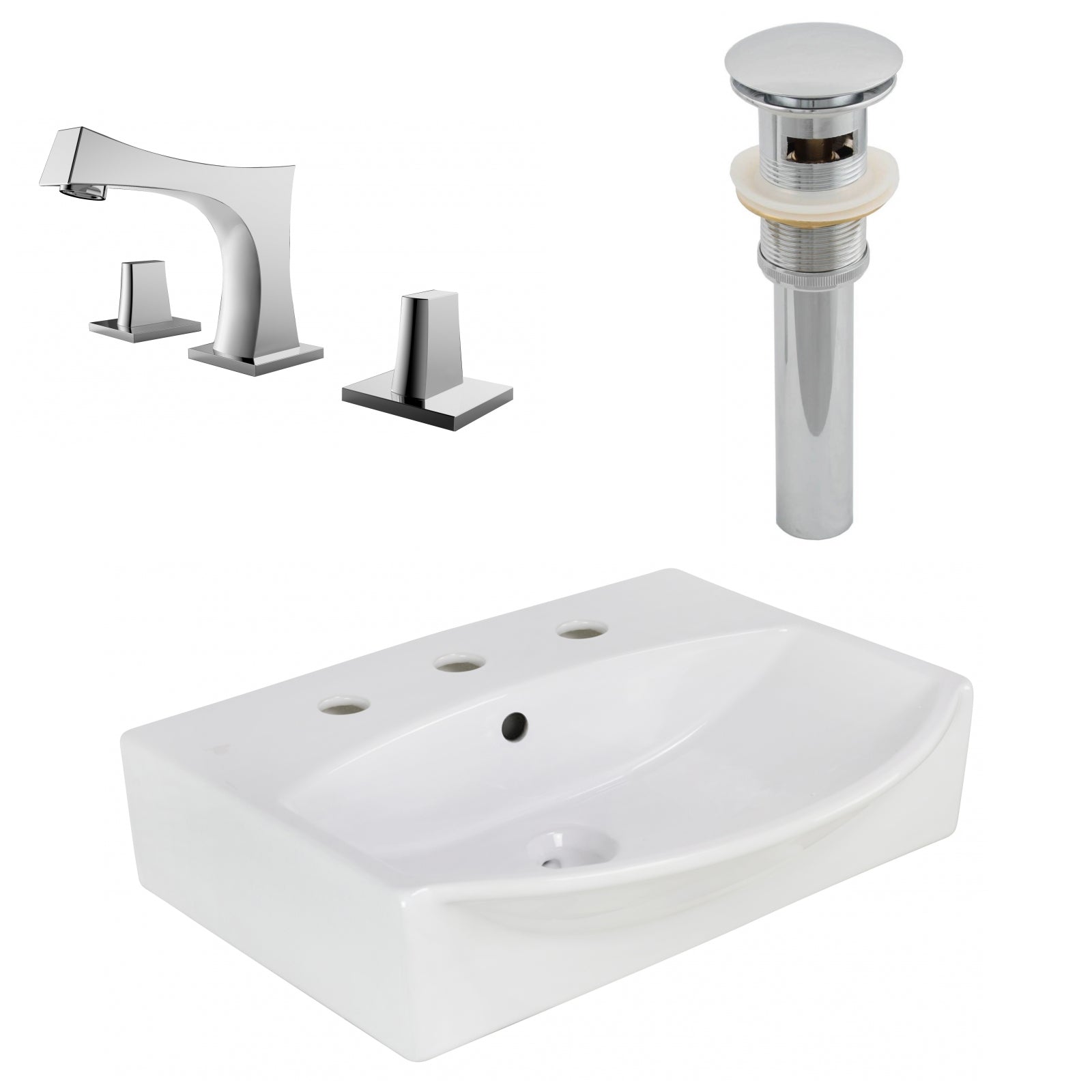 American Imaginations AI-26577 20" White Rectangular Wall Mount Modern Bathroom Vessel Sink Set