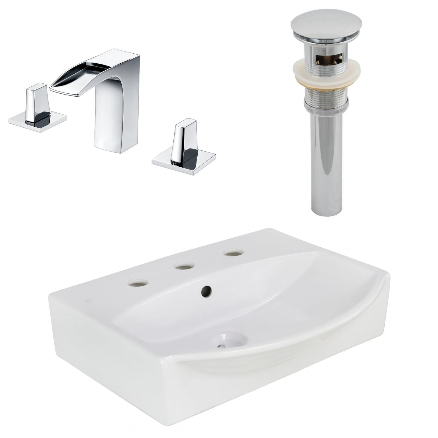 American Imaginations AI-26580 20" White Rectangular Wall Mount Modern Bathroom Vessel Sink Set