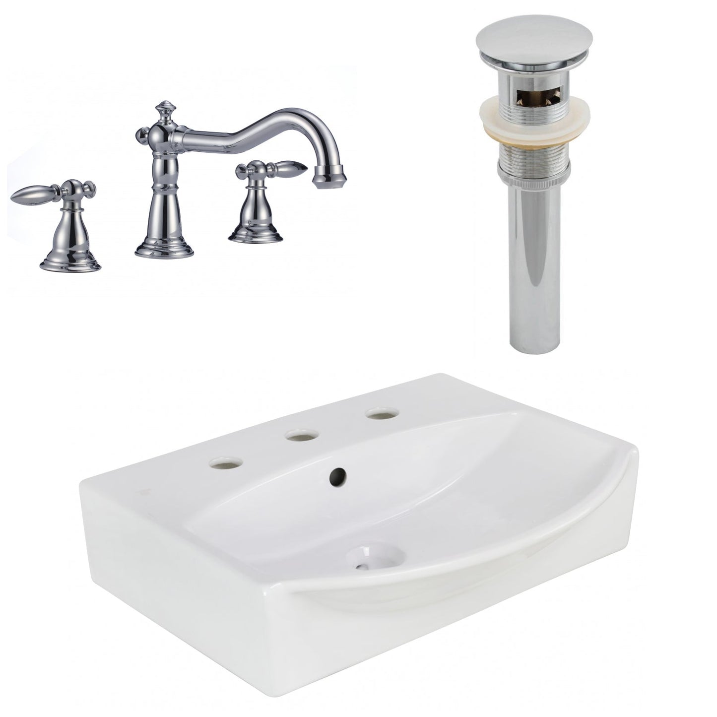 American Imaginations AI-26581 20" White Rectangular Wall Mount Modern Bathroom Vessel Sink Set